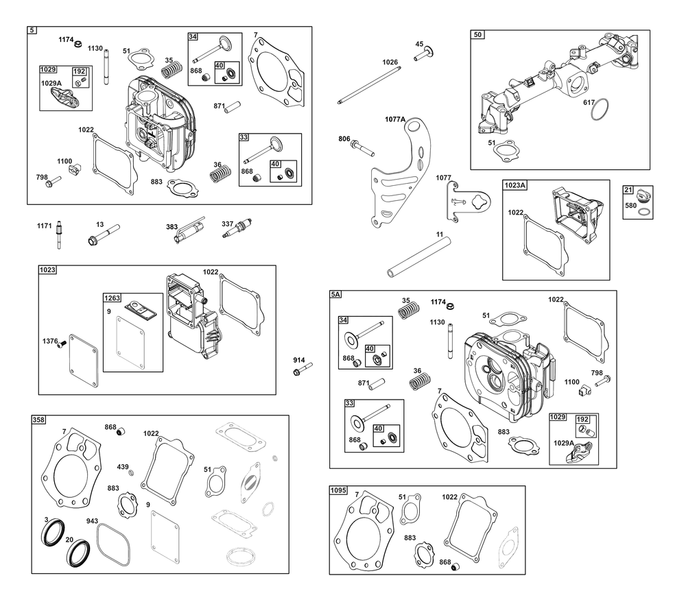 Cylinder Head Group Diagram and Parts List for 61A777-0101-J1 400000 - 699999 Briggs and Stratton Engine